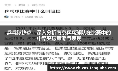 乒乓球热点：深入分析南京乒乓球队在比赛中的中路突破策略与表现
